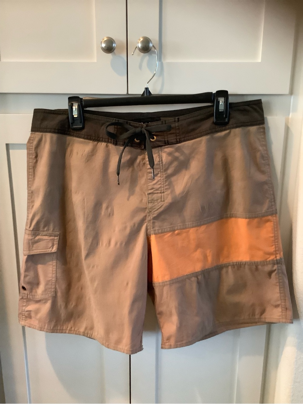 BRIXTON Men's Khaki and Orange Size 33, Cargo Swim/Shorts